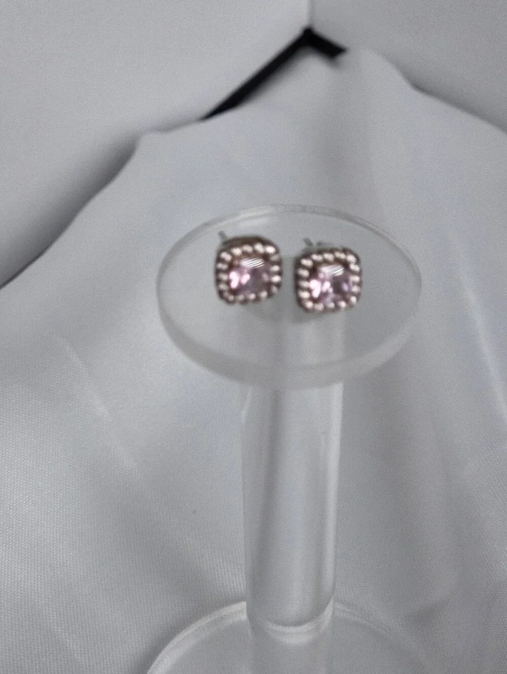 925 Moissanite .75CTW Pink Cushion-Cut Halo Stud Earrings - Women Jewelry